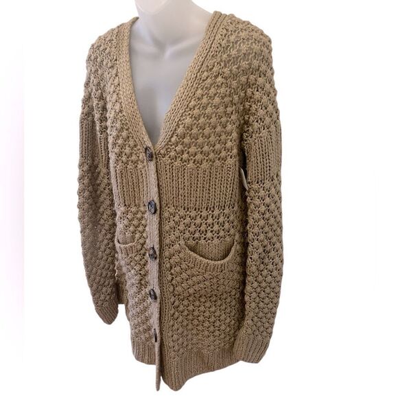 Crochet Look Sweater Cardigan Brown Beige Taupe Women’s Medium M - Picture 3 of 4